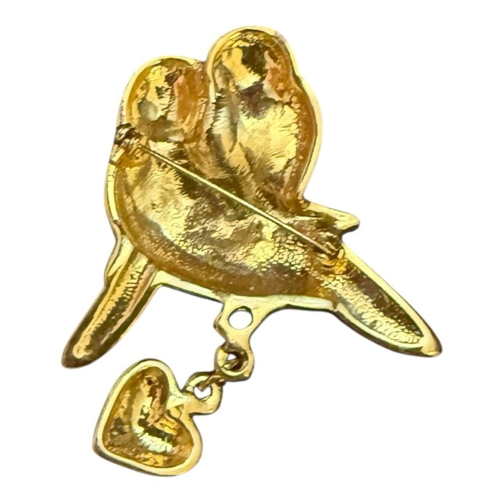 Vintage Love Birds with Red Heart‎ Gold Broach Pin - Picture 3 of 3